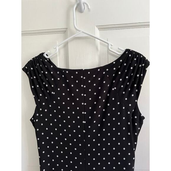 Lauren Ralph Lauren Polka Dot Ruched Midi Sheath Dress Black White Women's 8 - Picture 11 of 12